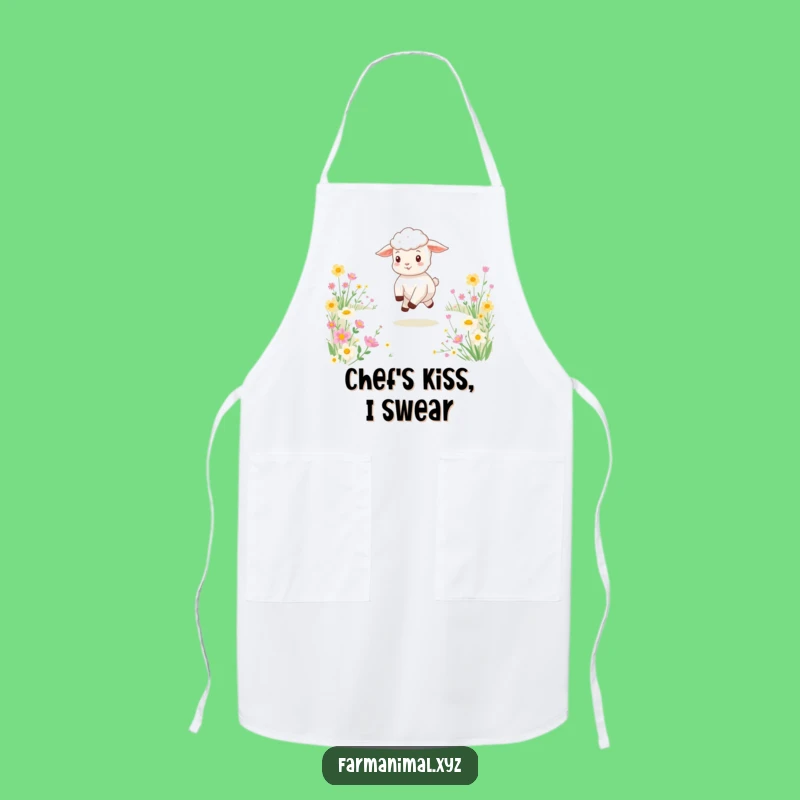 Funny Lamb Meadow Skip Apron: Cute Playful Kitchen Wear, Perfect Gift for Bakers