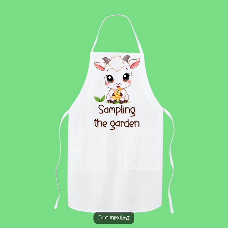 Funny Curious Goat Apron: Flower Nibbler Wide Eyes, Cute Funny Gift for Cooks