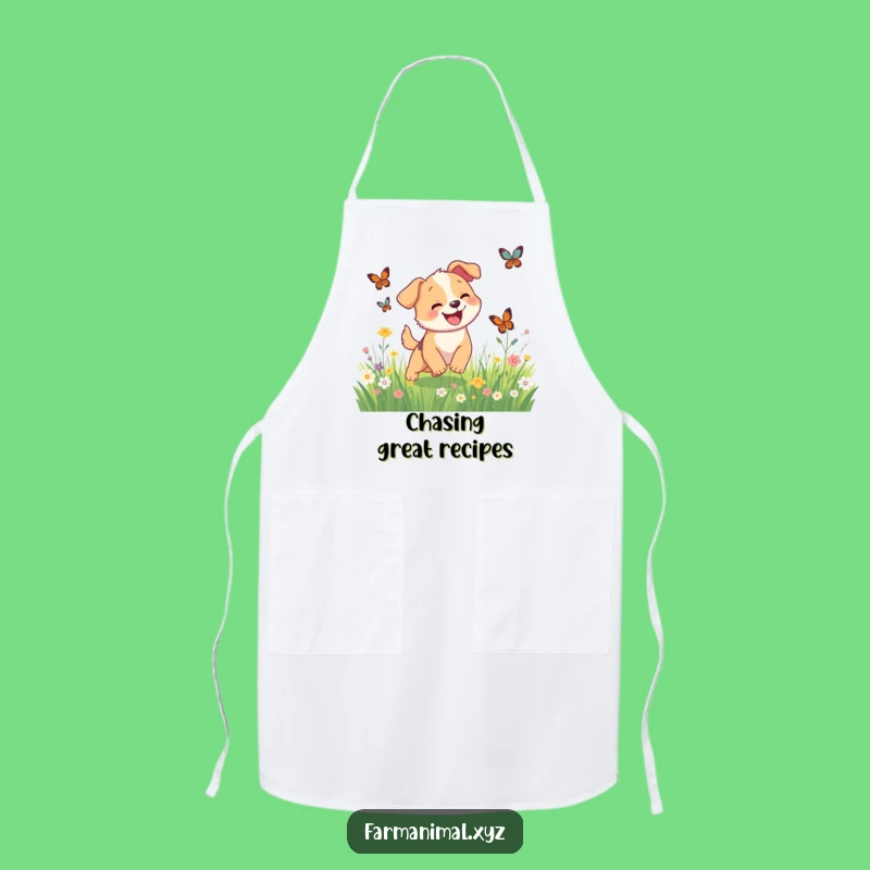 Funny Dog Butterfly Chase Apron, Happy Kitchen Wear, Adorable Funny Gift