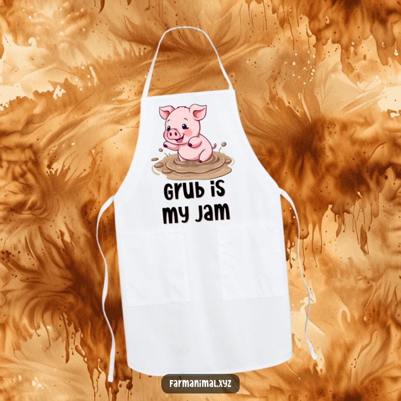 Funny apron showcasing a delightful pig splashing joyfully in a mud puddle, adding a playful touch to kitchen activities.