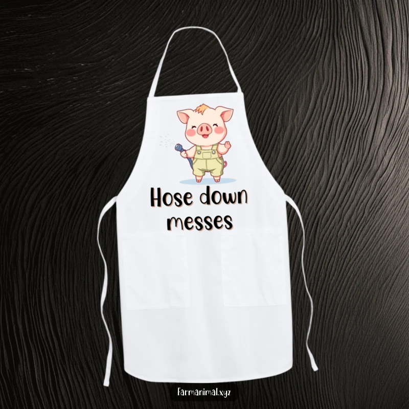 Funny Piglet Apron: A cheerful piglet in overalls happily spraying water, ready for kitchen duty with a smile.