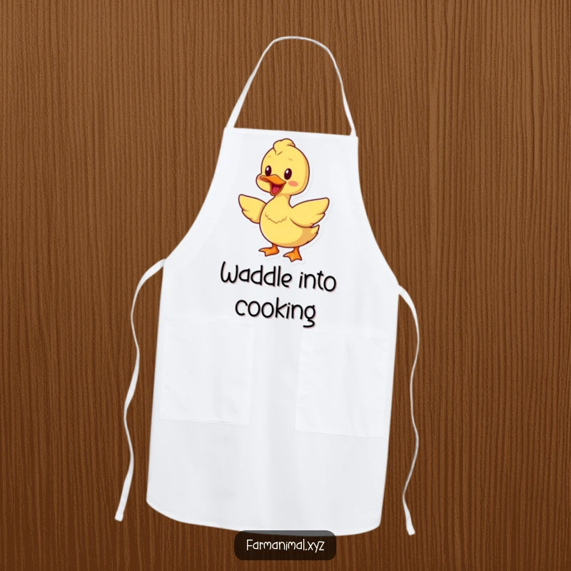 Funny cheerful duck apron, quacking and flapping wings, a humorous and practical accessory for the kitchen.