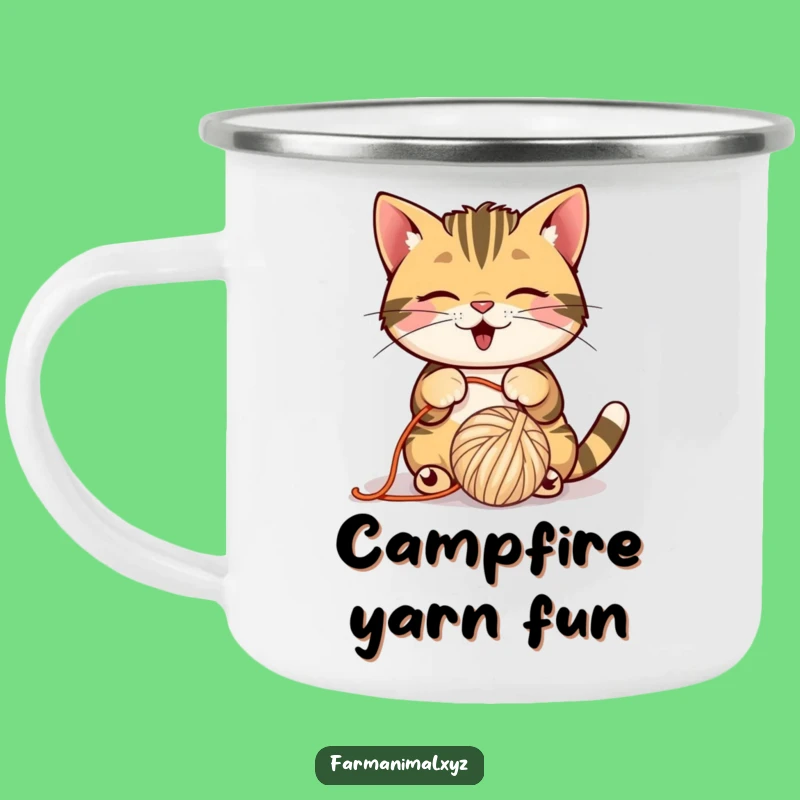 Funny Barn Cat Yarn Camping Mug: Adventure with Feline Fun