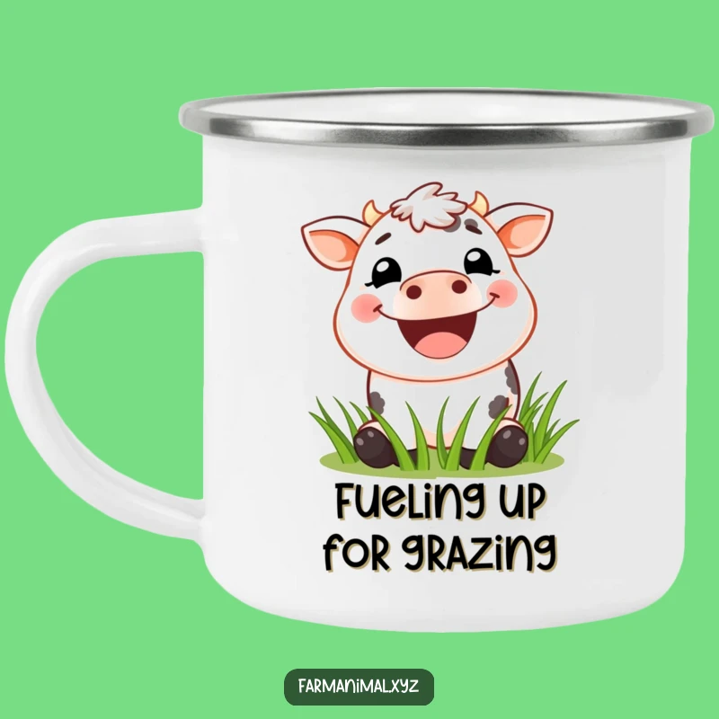 Funny Cow Grin Camping Mug: Durable Enamel Farm Animal Cup, Hilarious Grass Muncher, Funny Gift