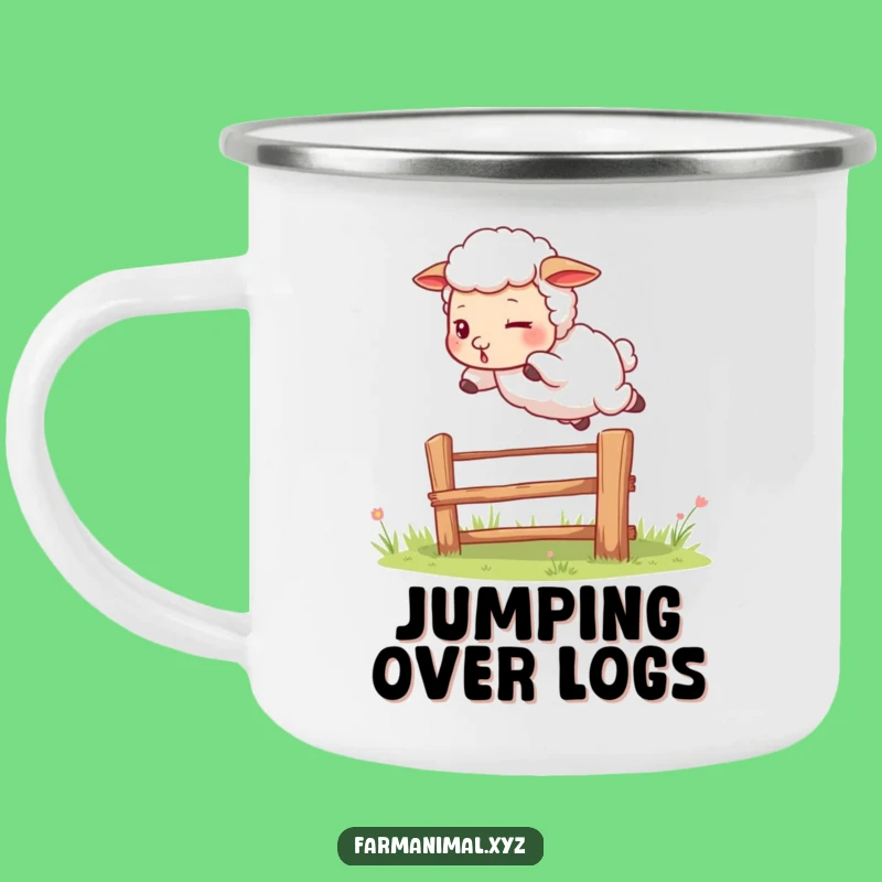 Funny Sheep Jumping Fence Camping Mug: Durable Determined Cup - A Humorous Outdoor Gift