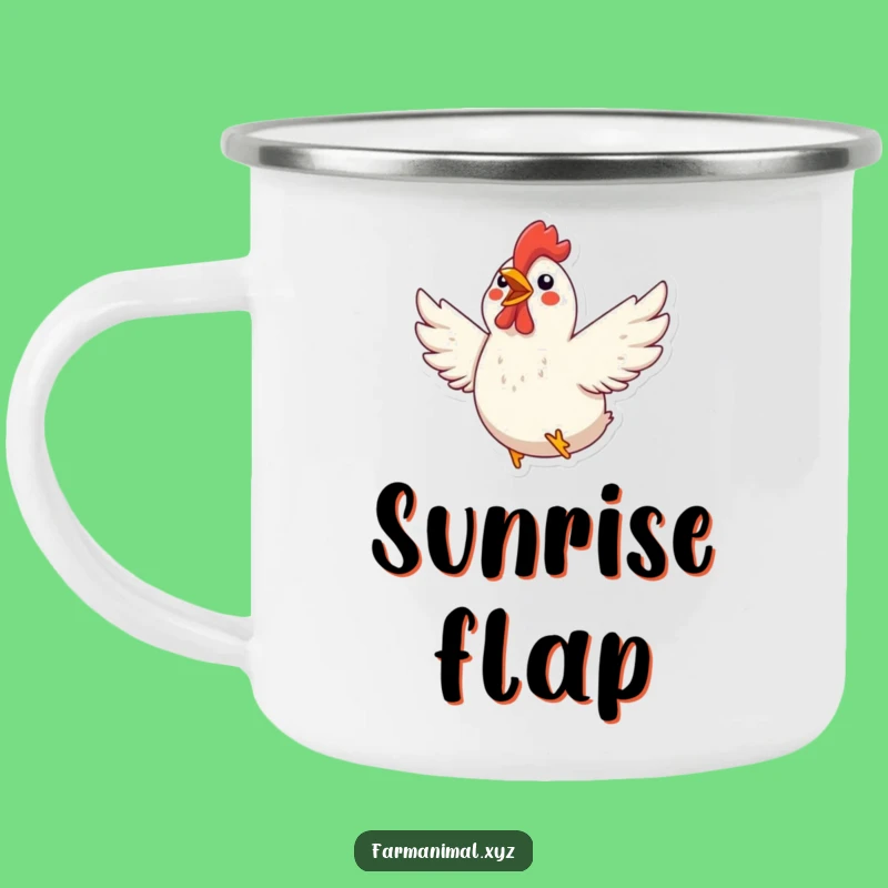 Funny Chicken Flapping Camping Mug: Enamel Excited Poultry Mug Gift