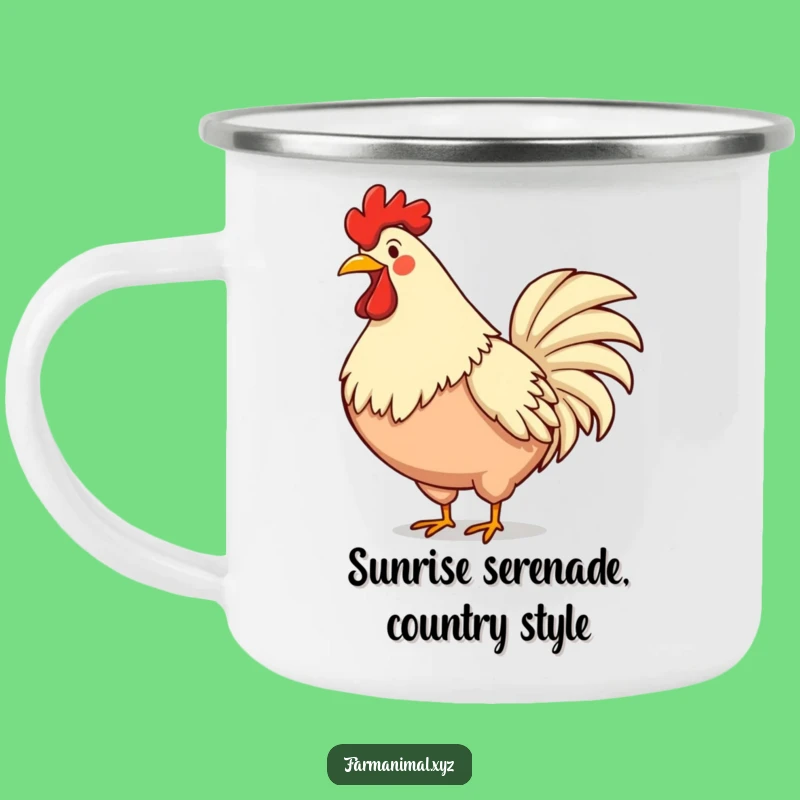 Funny Rooster Camping Mug - Enamel Crowing Camp Cup, Hilarious Outdoor Gift