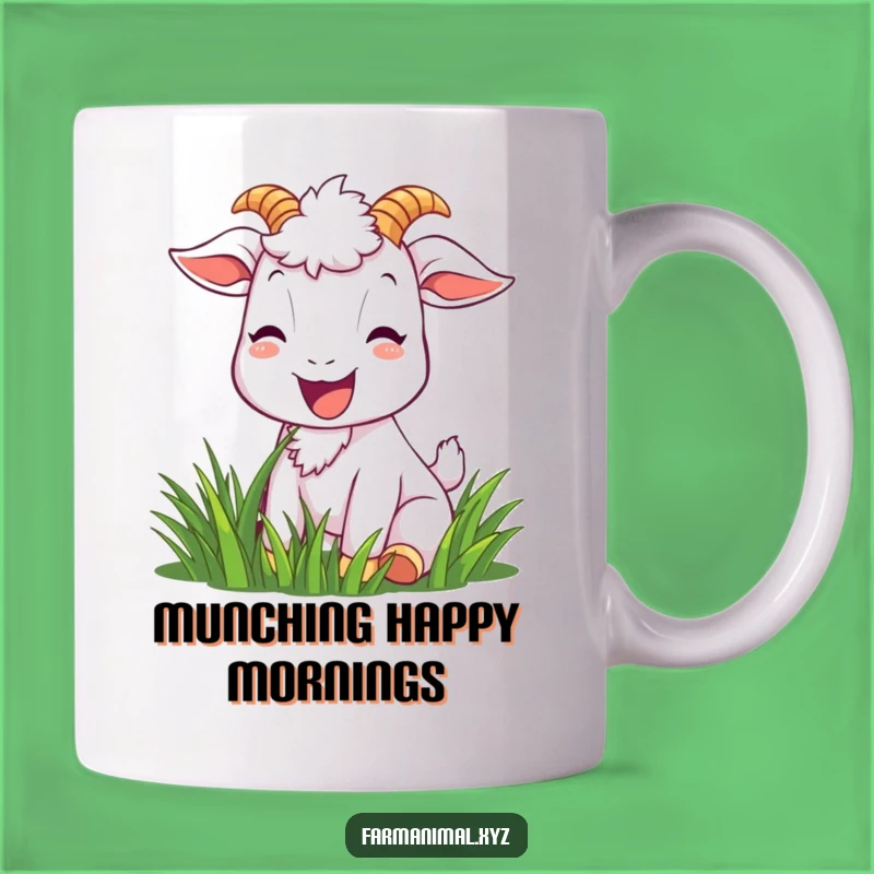 Funny Happy Goat Mug - Joyful Goat Munching Grass, Perfect Gift!