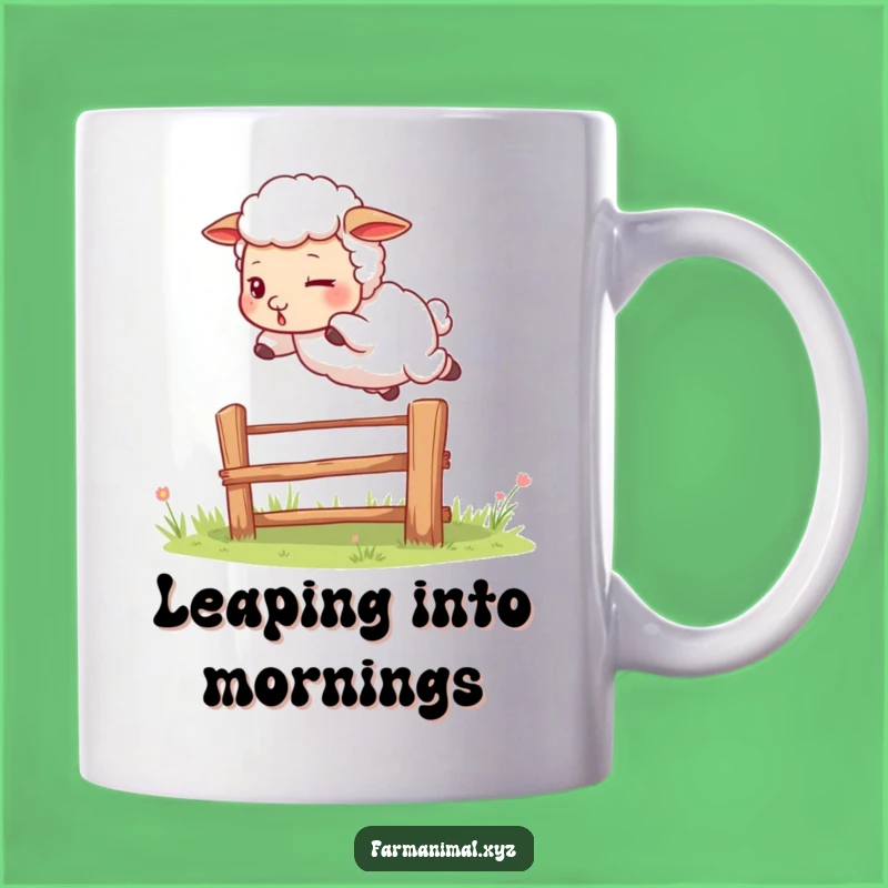 Funny Sheep Jumping Fence Mug: Determined Farm Animal Gift - A Leap of Humorous Delight