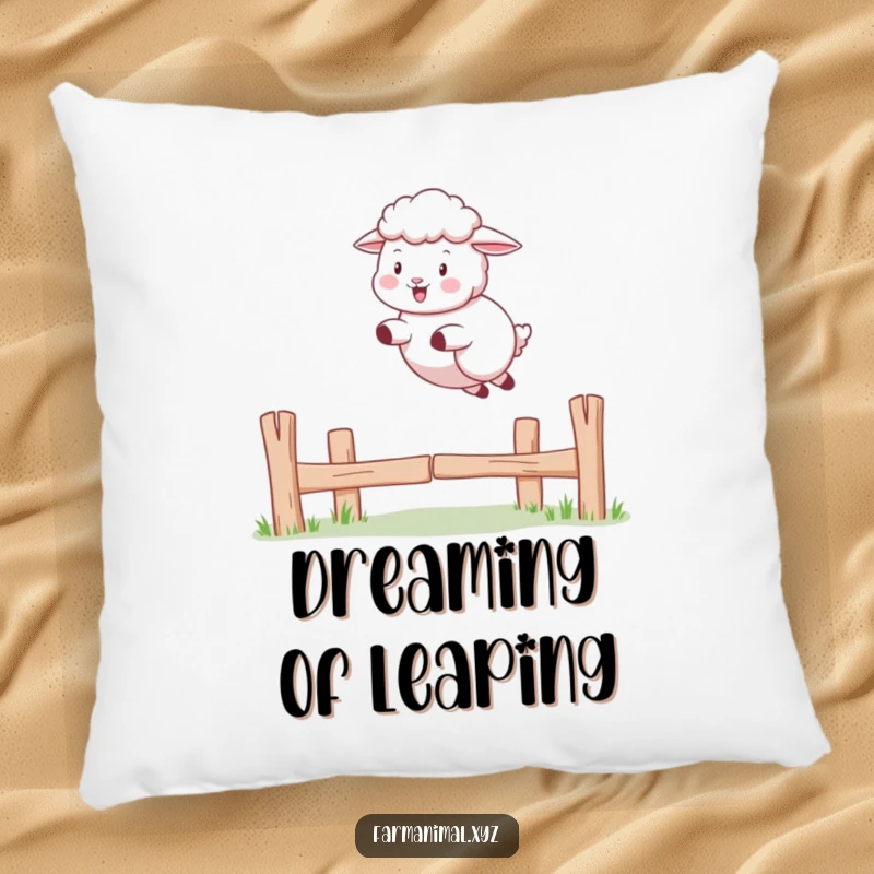 Funny Sheep Pillow: A sheep playfully jumps over a fence, offering comfort and a whimsical farmyard vibe.