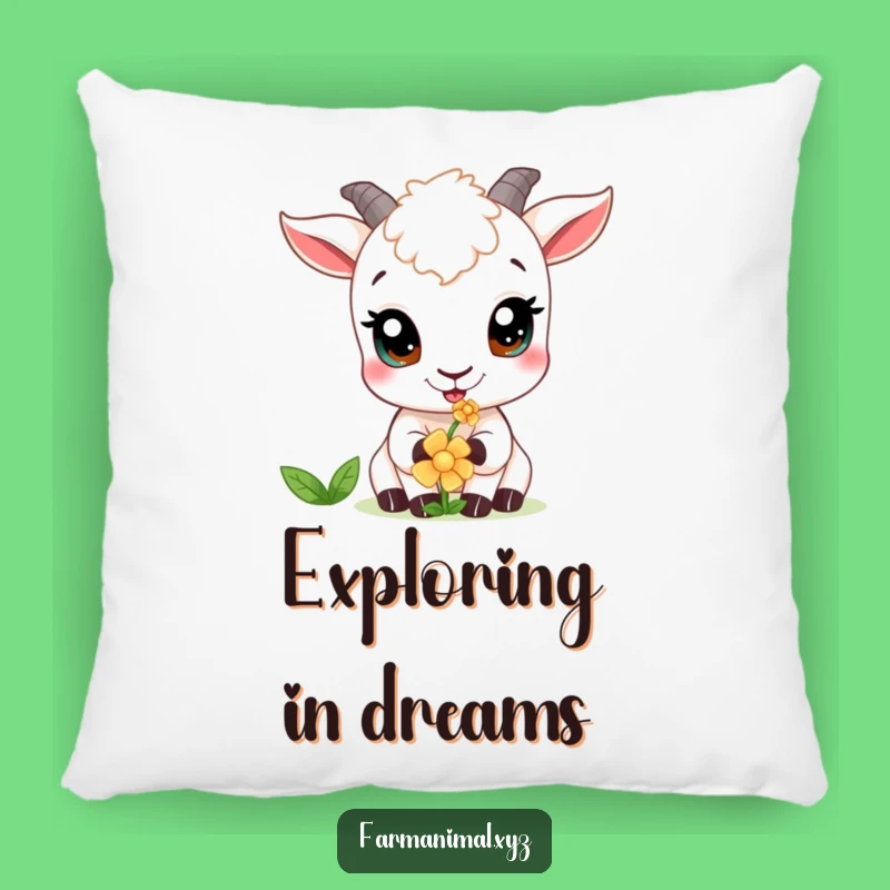 Funny Curious Goat Pillow: Flower Nibbler Wide Eyes, Cozy Funny Gift Accent