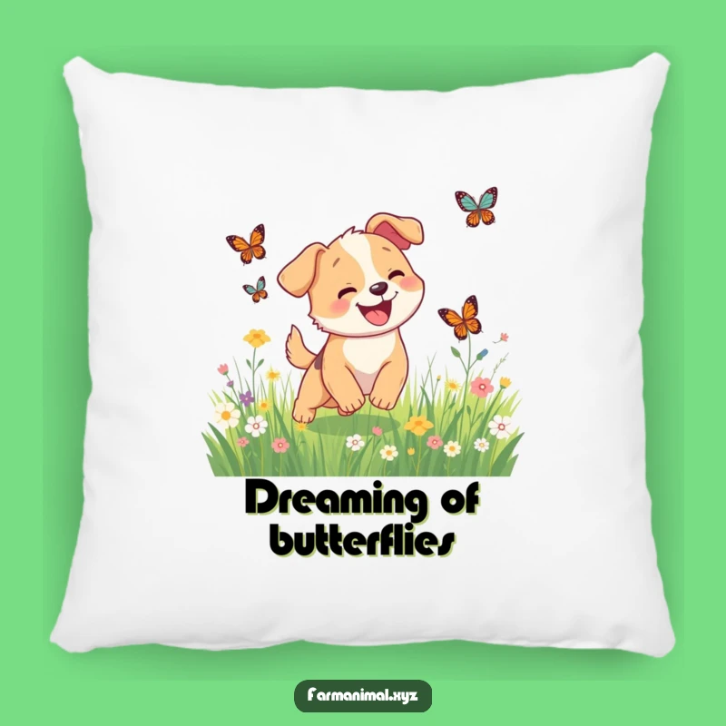 Funny Dog Butterfly Chase Pillow, Cozy Happy Cushion, Adorable Funny Gift