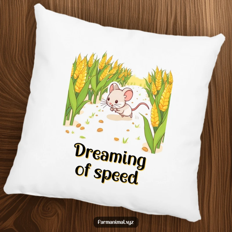 Funny Mouse Scurrying Pillow, showing a happy mouse scurrying through a cornfield, perfect for adding farm-themed comfort and whimsical charm.