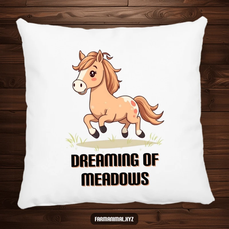 Happy Horse Galloping Pillow, a horse gallops with its mane flowing, offering comfort and serene equestrian beauty.