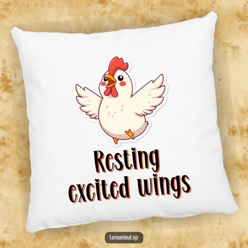 Funny Chicken Pillow: An excited chicken flaps its wings, offering comfort and a cheerful farmyard vibe.