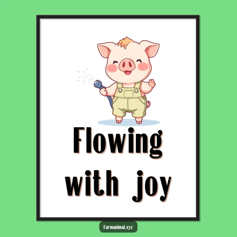 Funny Piglet Digital Art - Cheerful Garden Scene, Overalls Joy, Printable Funny Gift