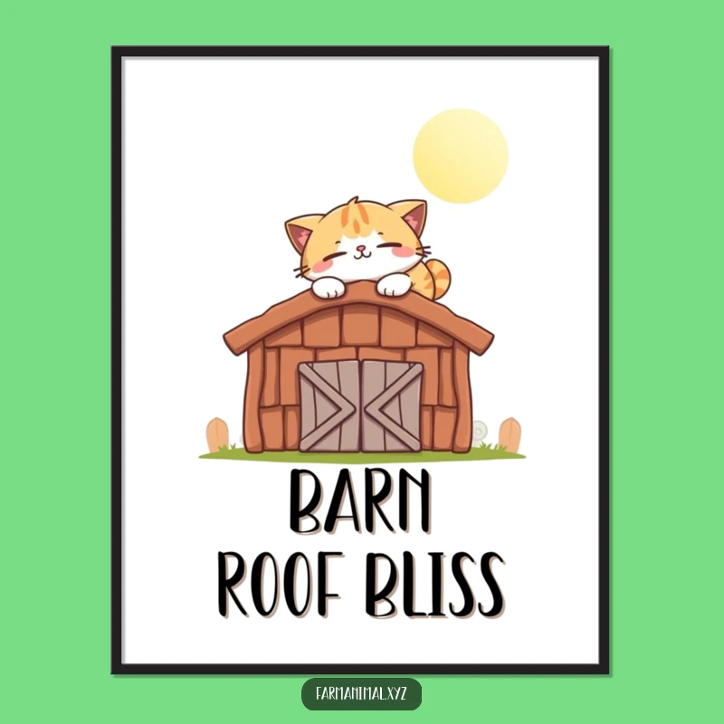Funny Cat Napping Barn Roof Digital Art - High-Res Feline Peace Print