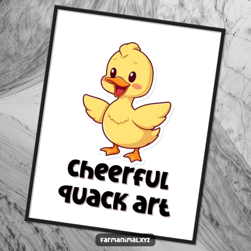 Funny cheerful duck digital art print, quacking and flapping wings, full of life and character, perfect for charming wall decor.