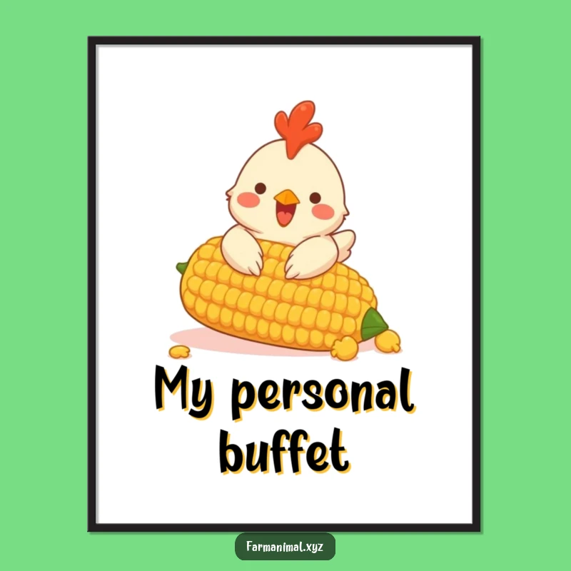 Funny Chicken Corn Digital Art Print; Decorate With Farm Humor Gift