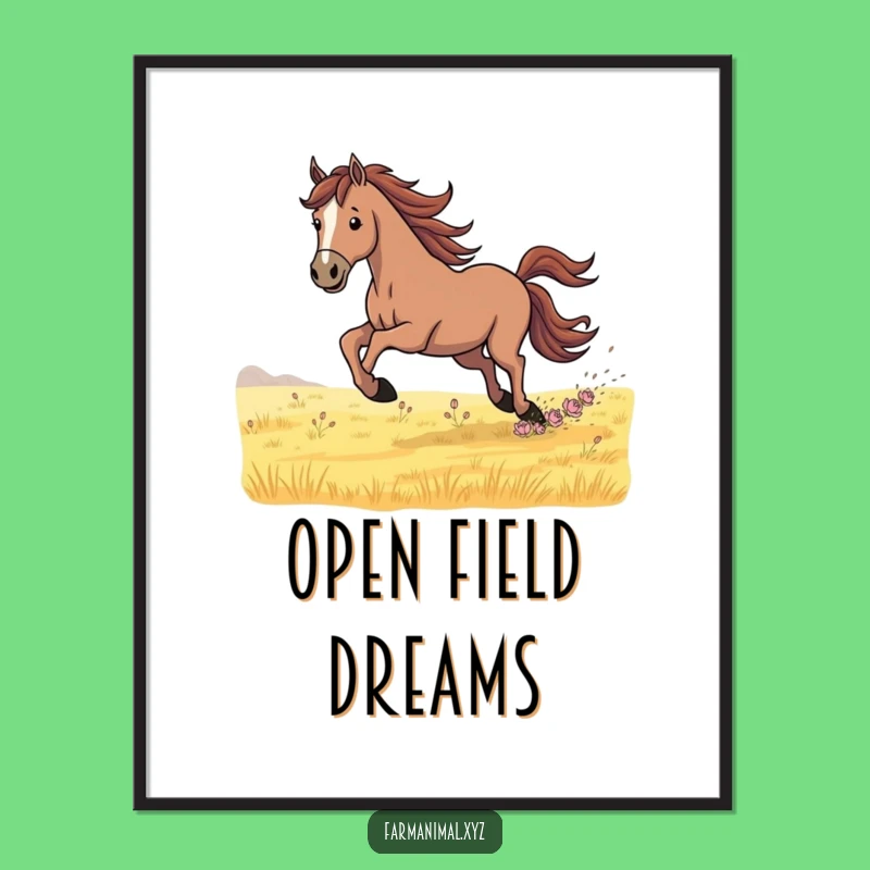 Funny Determined Horse Galloping Digital Art: Equestrian Decor Print Gift