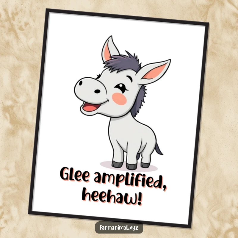 Funny donkey braying with glee in a digital art print, a high-resolution, humorous piece.