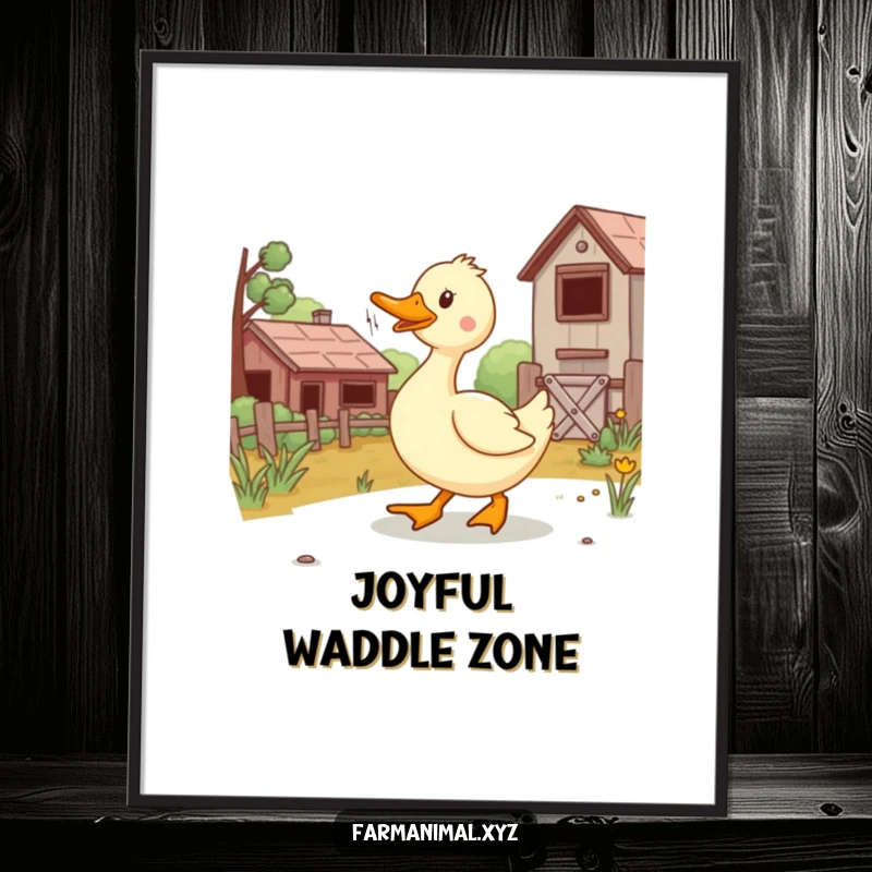 Funny duck waddling with infectious joy across a digital art print, offering farmyard humor and charm.