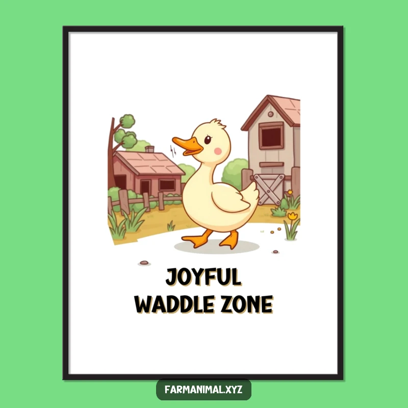 Funny Duck Waddling Digital Art - Joyful Farm Decor, Humorous Gift