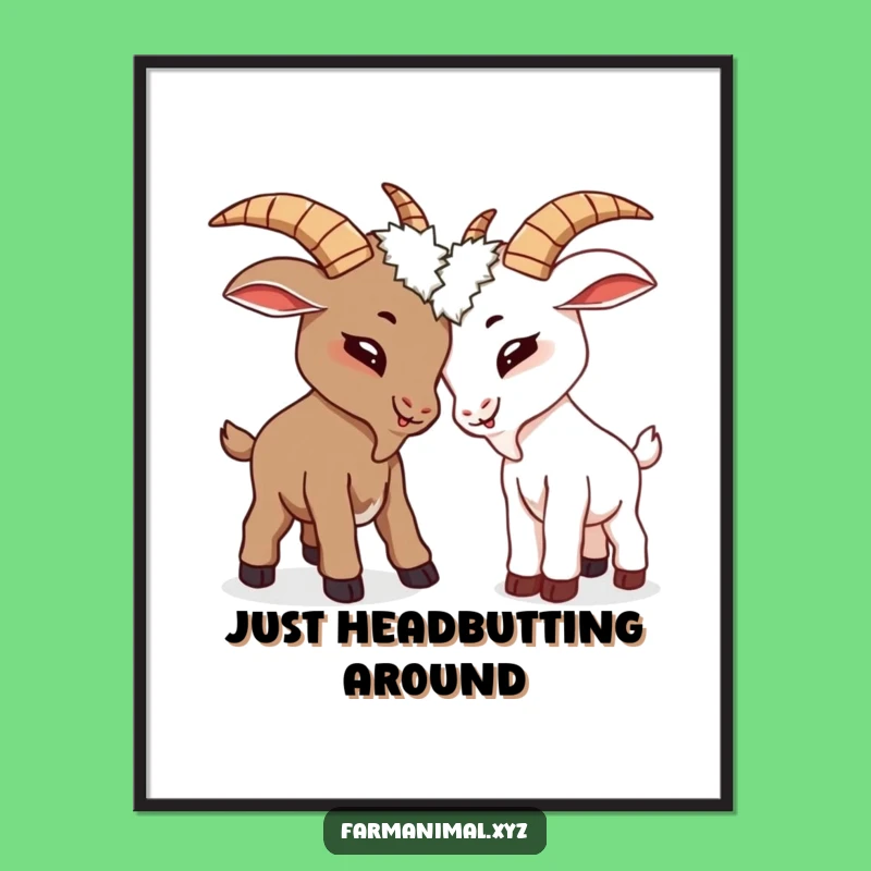Funny Goat Headbutt Digital Art, Playful Farm Print, Instant Funny Gift