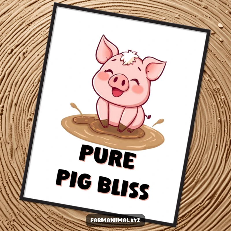 Funny Happy Pig Mud Digital Art Print of a happy pig wallowing in mud, perfect for charming and humorous farm-themed decor.