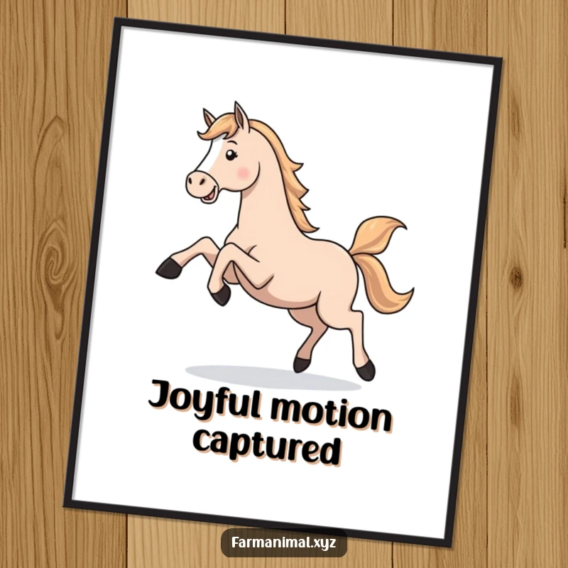 Funny Horse Gallop Digital Art Print: A dynamic depiction of a horse kicking its legs high in a playful gallop, full of life.