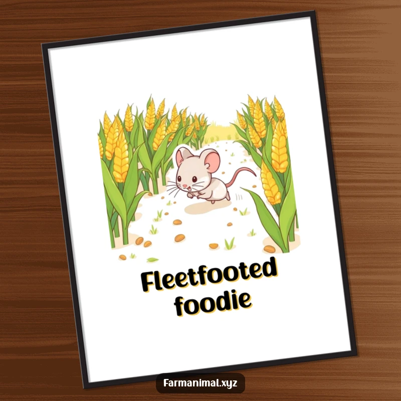 Funny Mouse Scurrying Digital Art Print, a high-resolution image of a happy mouse scurrying through a cornfield, symbolizing cheerful adventure and charm.