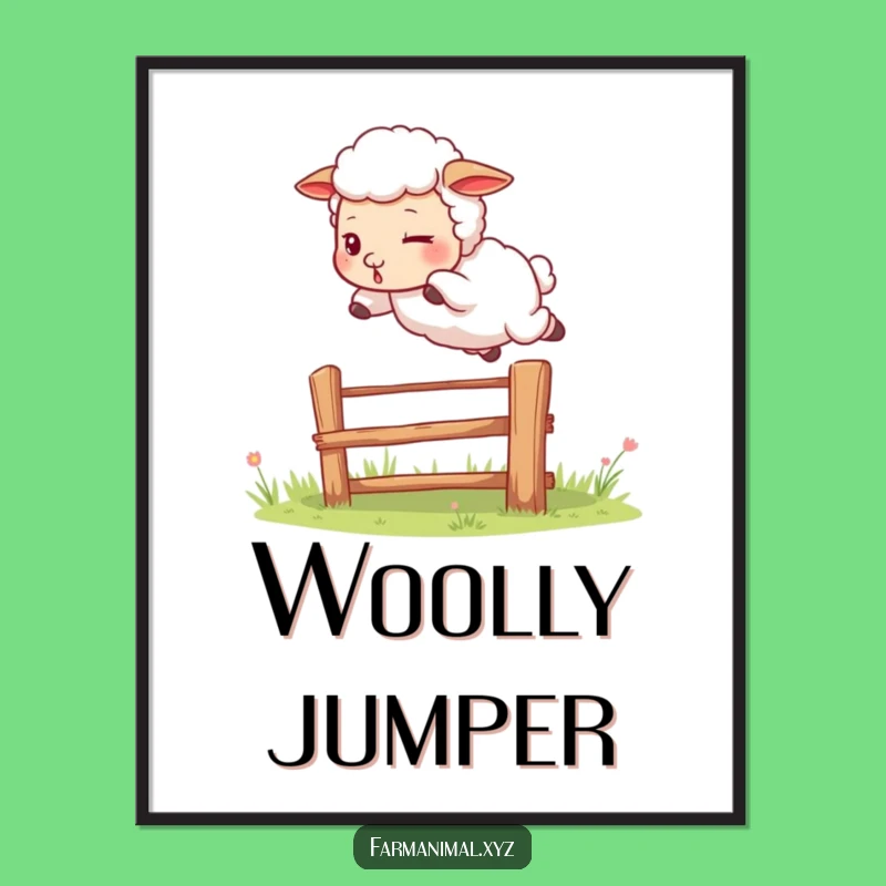 Funny Sheep Jumping Fence Digital Art: Determined Print - A Humorous Farm Decor Gift