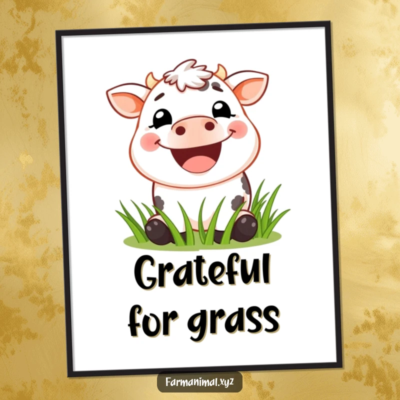 Funny Cow Digital Art Print of a wide-grinned cow gleefully munching on fresh grass, perfect for instant home or office decoration.