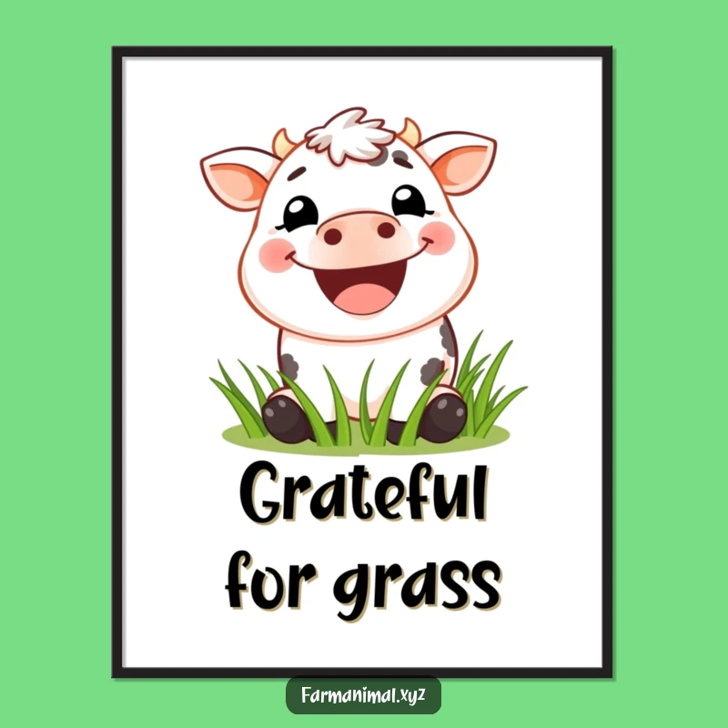Funny Cow Grin Digital Art: Printable Farm Animal Wall Decor, Hilarious Grass Muncher Art, Funny Gift