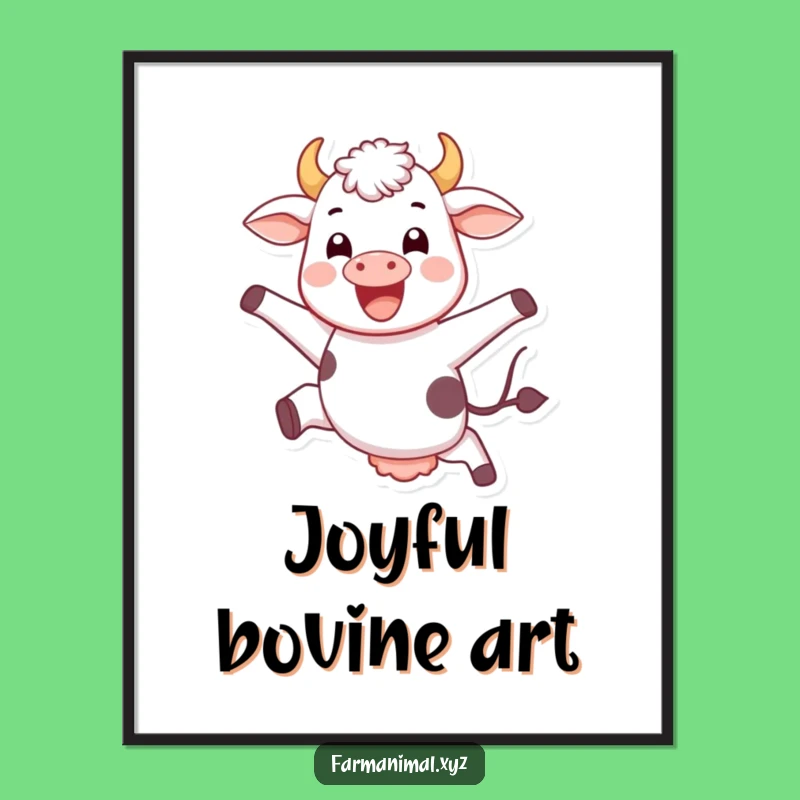 Funny Jumping Cow Digital Art - Instant Joyful Farm Animal Print, Gift
