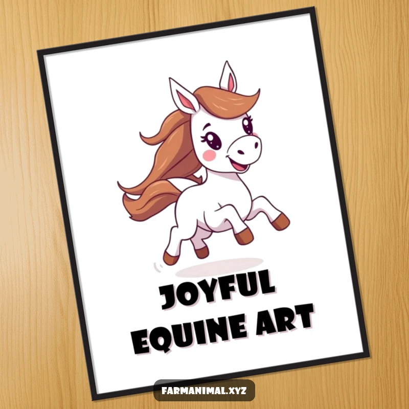 Funny horse digital art print of an energetic horse joyfully galloping, ready for instant download and display.