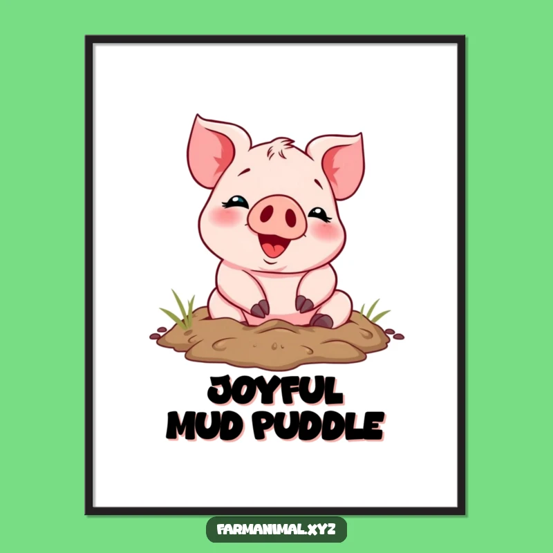 Funny Piglet Mud Rolling Digital Art: Bring Hilarious Swine Joy Home
