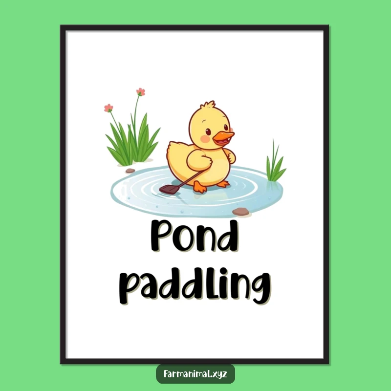 Funny Duckling Paddling Digital Art: Happy Pond Print - A Humorous Animal Decor Gift