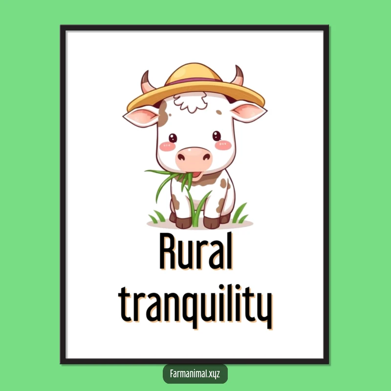 Funny Cow Hat Digital Print: Happy Grazing Bovine Art Gift