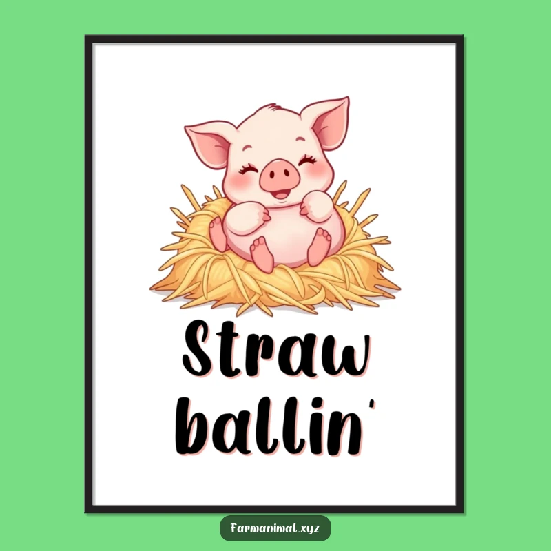 Instant Funny Piglet Straw Digital Art - Printable Joy