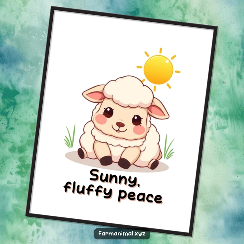 Funny sheep digital art print of a content sheep resting under a sunny sky, ready for download.