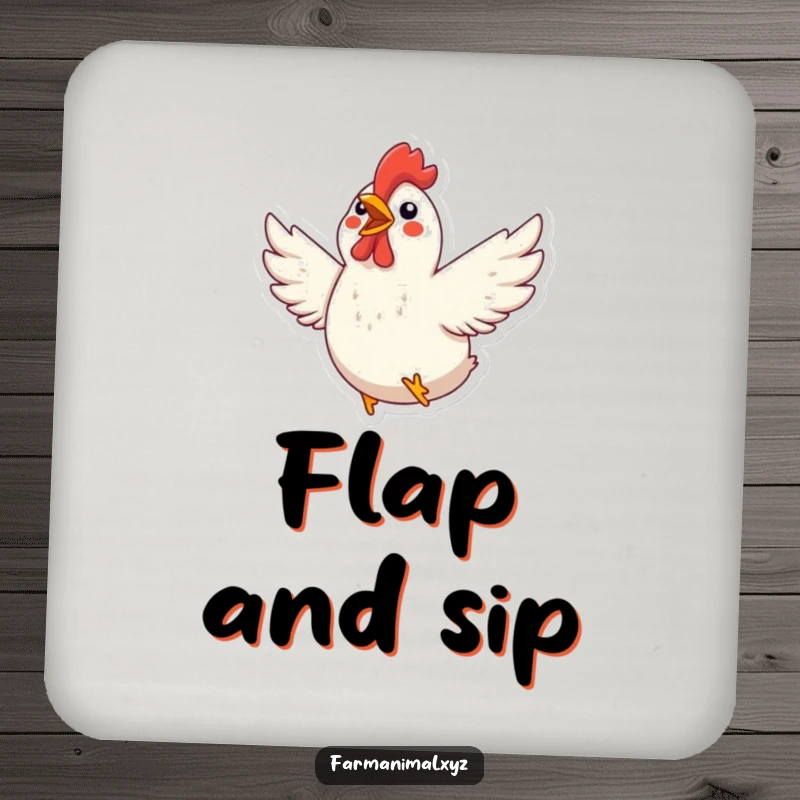 Funny Chicken Coaster: An excited chicken flaps its wings, protecting surfaces with farmyard charm and humor.