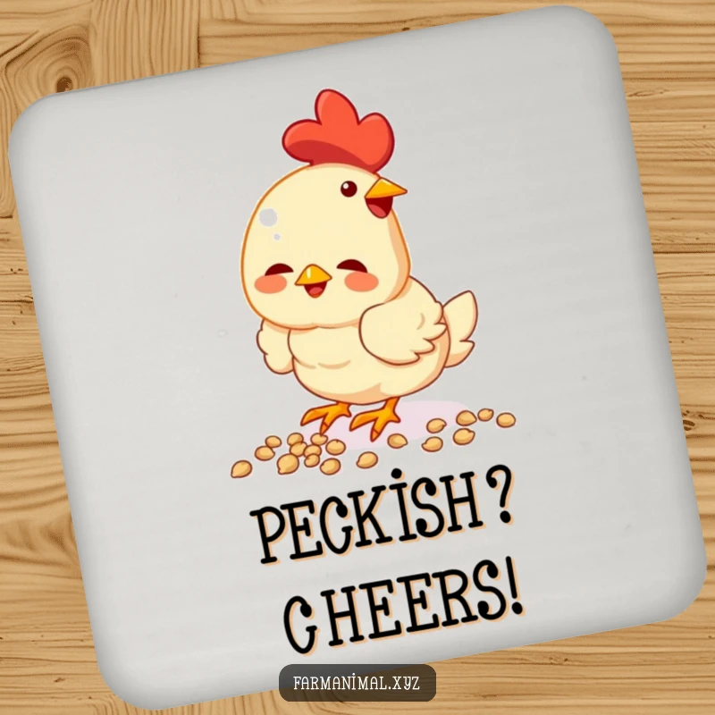 Funny chicken coaster, focused on pecking seeds, a charming and humorous way to protect surfaces.