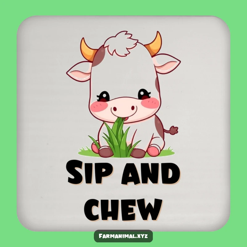 Funny Cow Munching Drink Coaster: Protect Surfaces with Calm Charm