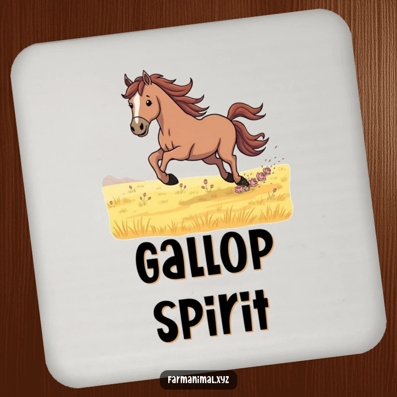 Funny Coaster showcasing a determined horse galloping across a field, adding an elegant and inspiring equestrian touch to any tabletop.