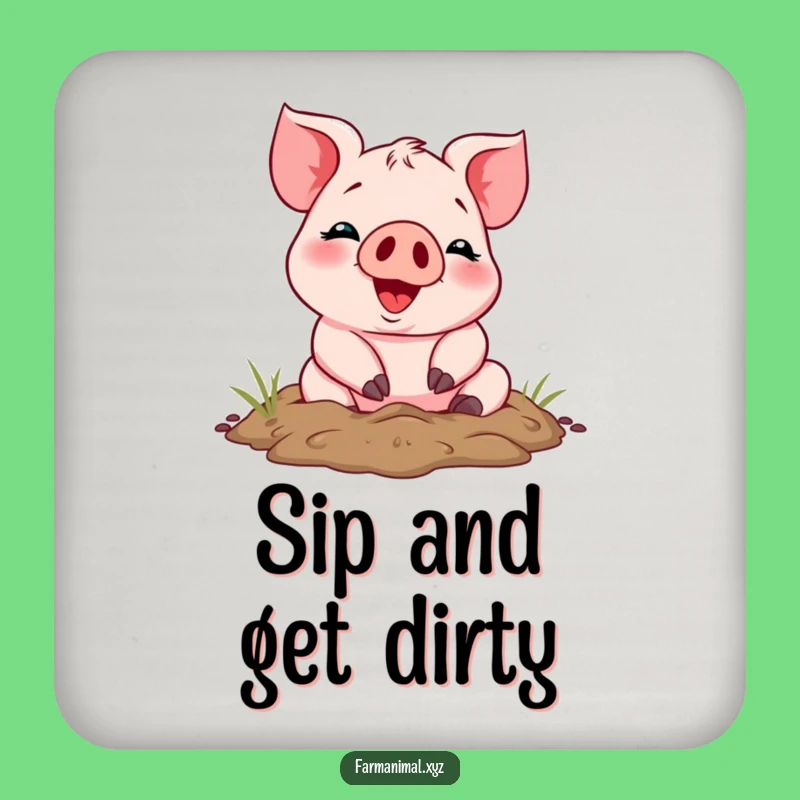 Funny Piglet Mud Rolling Drink Coaster: Protect Surfaces with Swine Fun