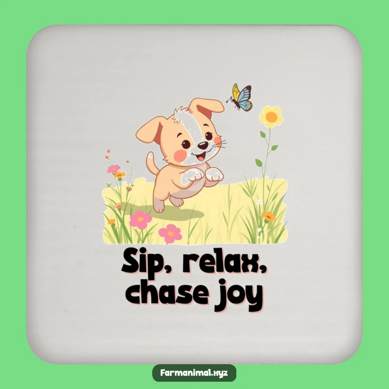 Funny Puppy Butterfly Drink Coaster - Protect Surfaces with Dog Art, Gift