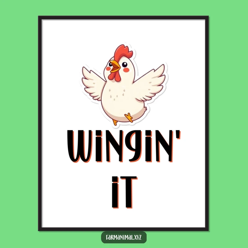 Funny Chicken Flapping Poster: Excited Poultry Wings Wall Art Gift