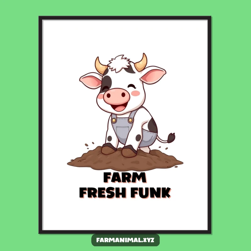 Funny Cow Stomping Mud Poster - Whimsical Farm Art