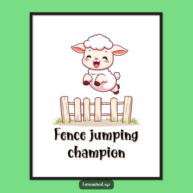 Funny Lamb Leaping Poster: Hilarious Farm Art for a Cheerful Space